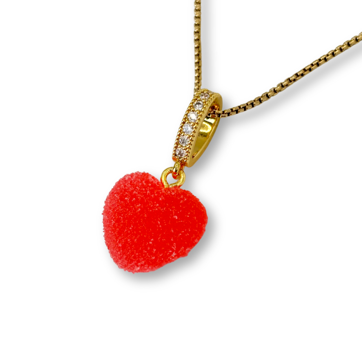 Sugar Heart Pendant with Chain, in Watermelon