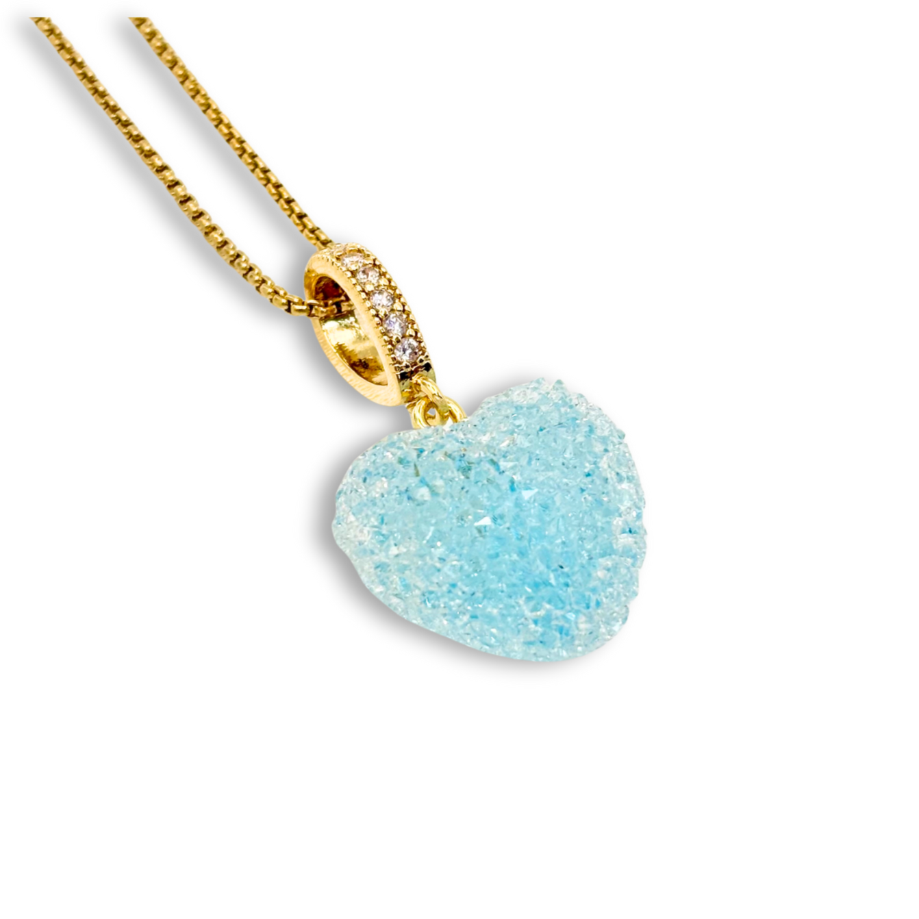 Jelly Heart Pendant with Chain in Light Blue