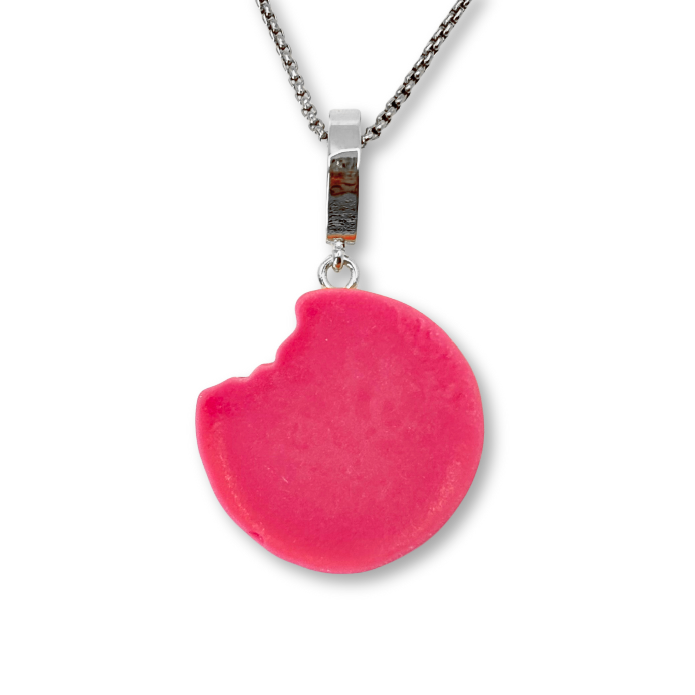 Nibbled Biscuit Pendant with Chain in Hot Pink