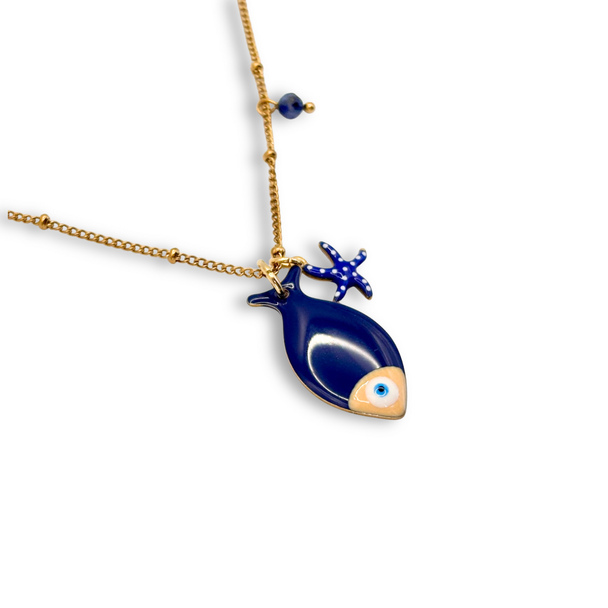 Flatfish & Starfish Pendant in Navy Blue