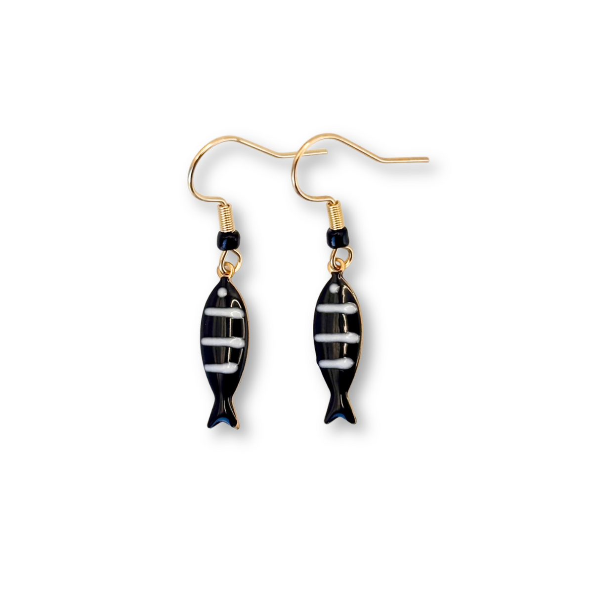 Little Fish Drop Earrings in Black