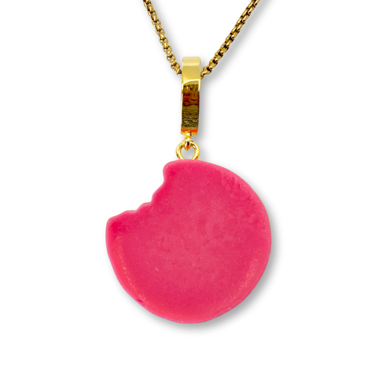Nibbled Biscuit Pendant with Chain in Hot Pink