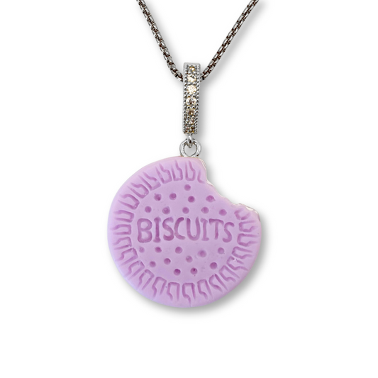 Nibbled Biscuit Pendant with Chain in Lilac