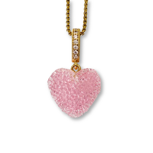 Jelly Heart Pendant with Chain in Light Pink