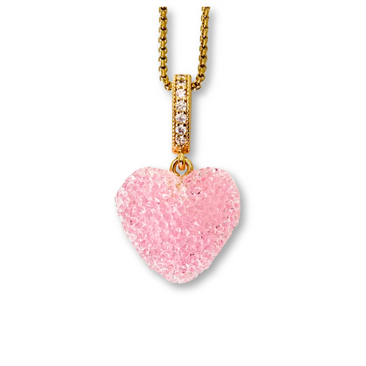 Jelly Heart Pendant with Chain in Light Pink