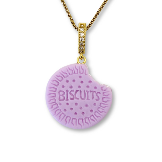 Nibbled Biscuit Pendant with Chain in Lilac