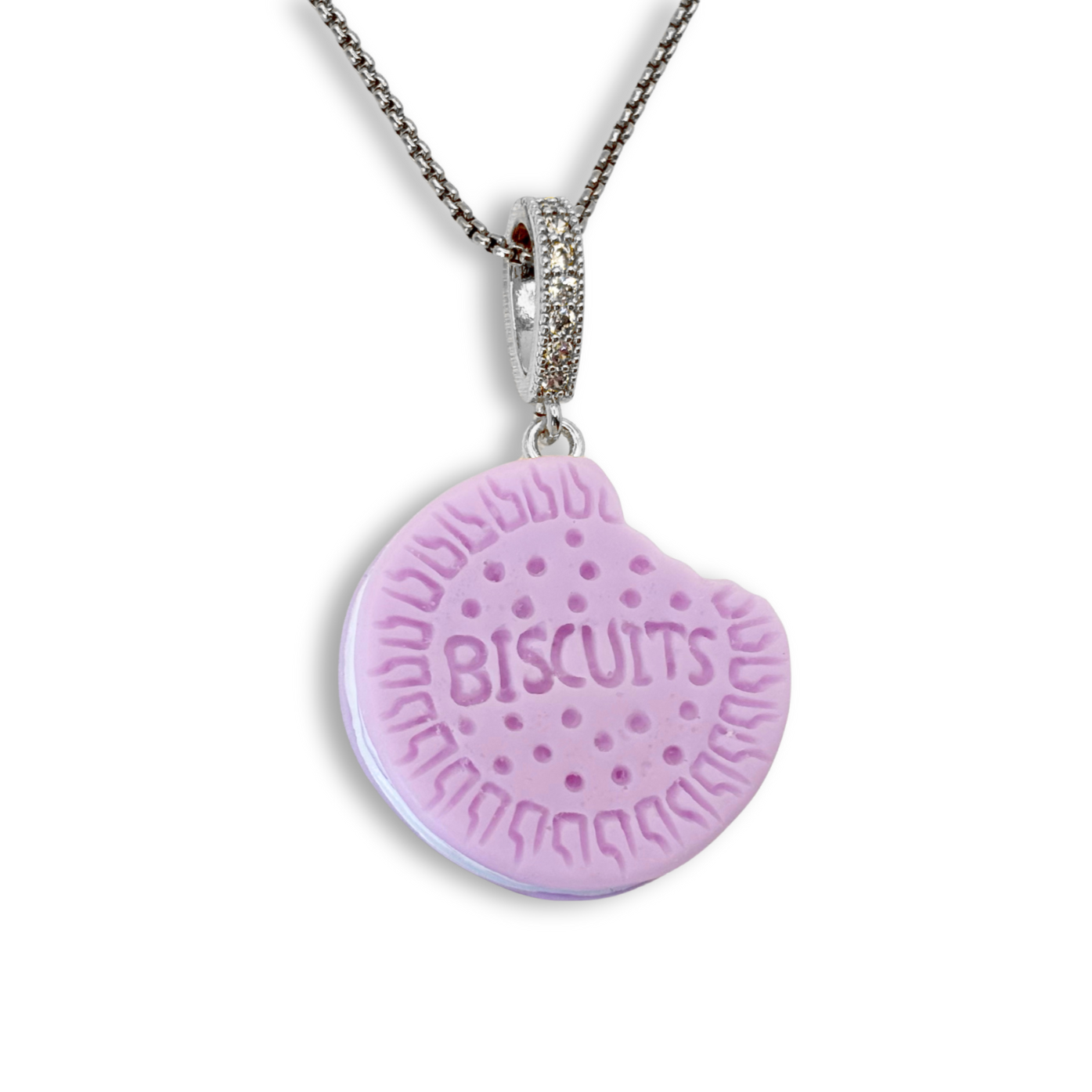 Nibbled Biscuit Pendant with Chain in Lilac