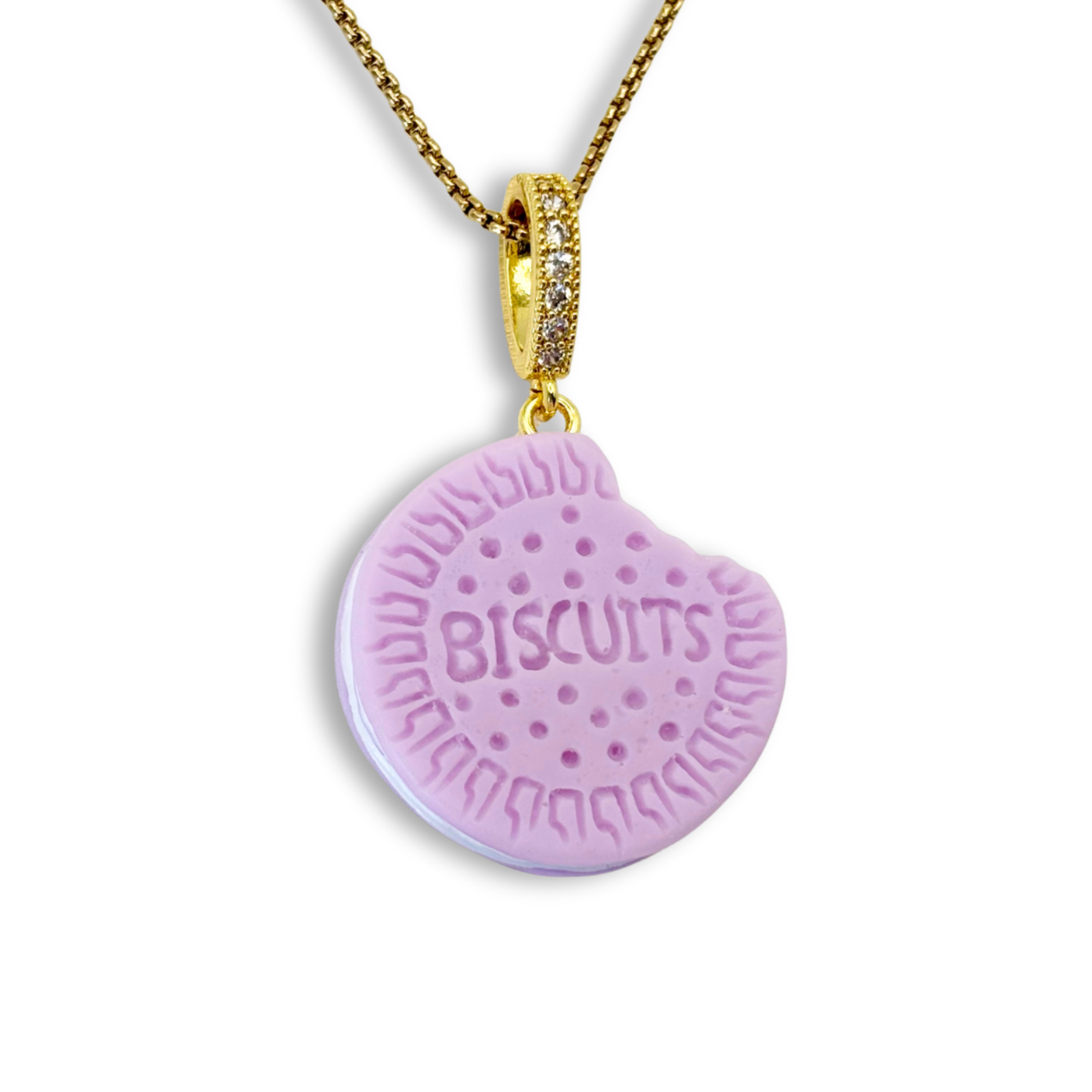 Nibbled Biscuit Pendant with Chain in Lilac