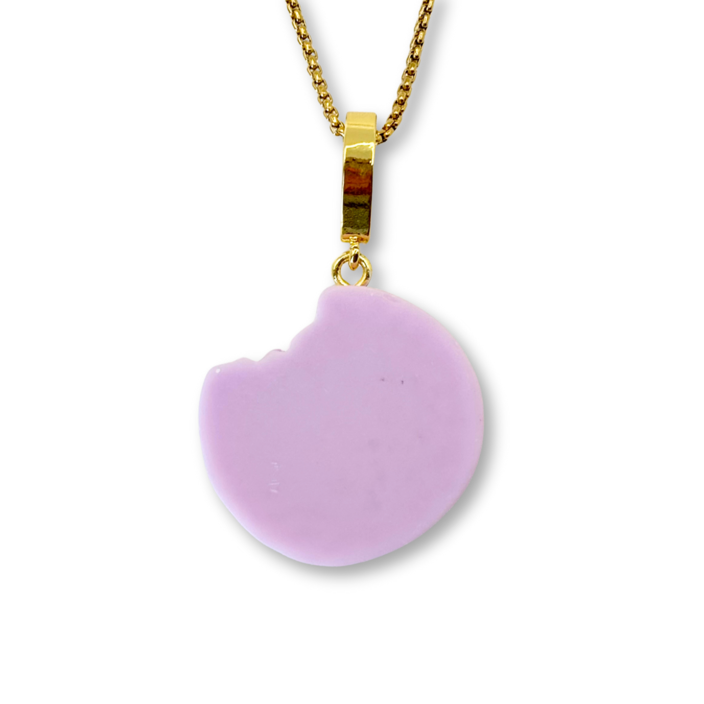 Nibbled Biscuit Pendant with Chain in Lilac