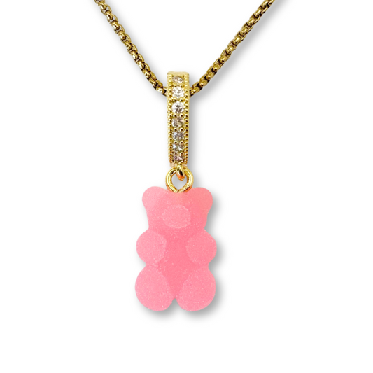 Gummy Bear Pendant with Chain in Candy Floss Pink