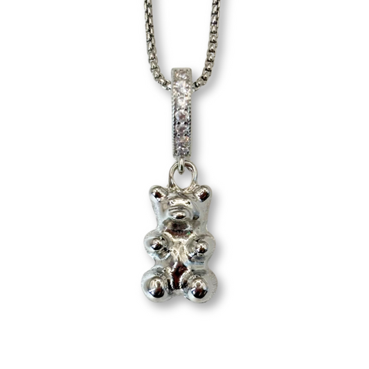 Silvery Gummy Bear Pendant with Chain