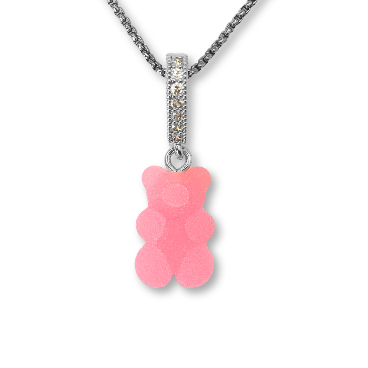 Gummy Bear Pendant with Chain in Candy Floss Pink