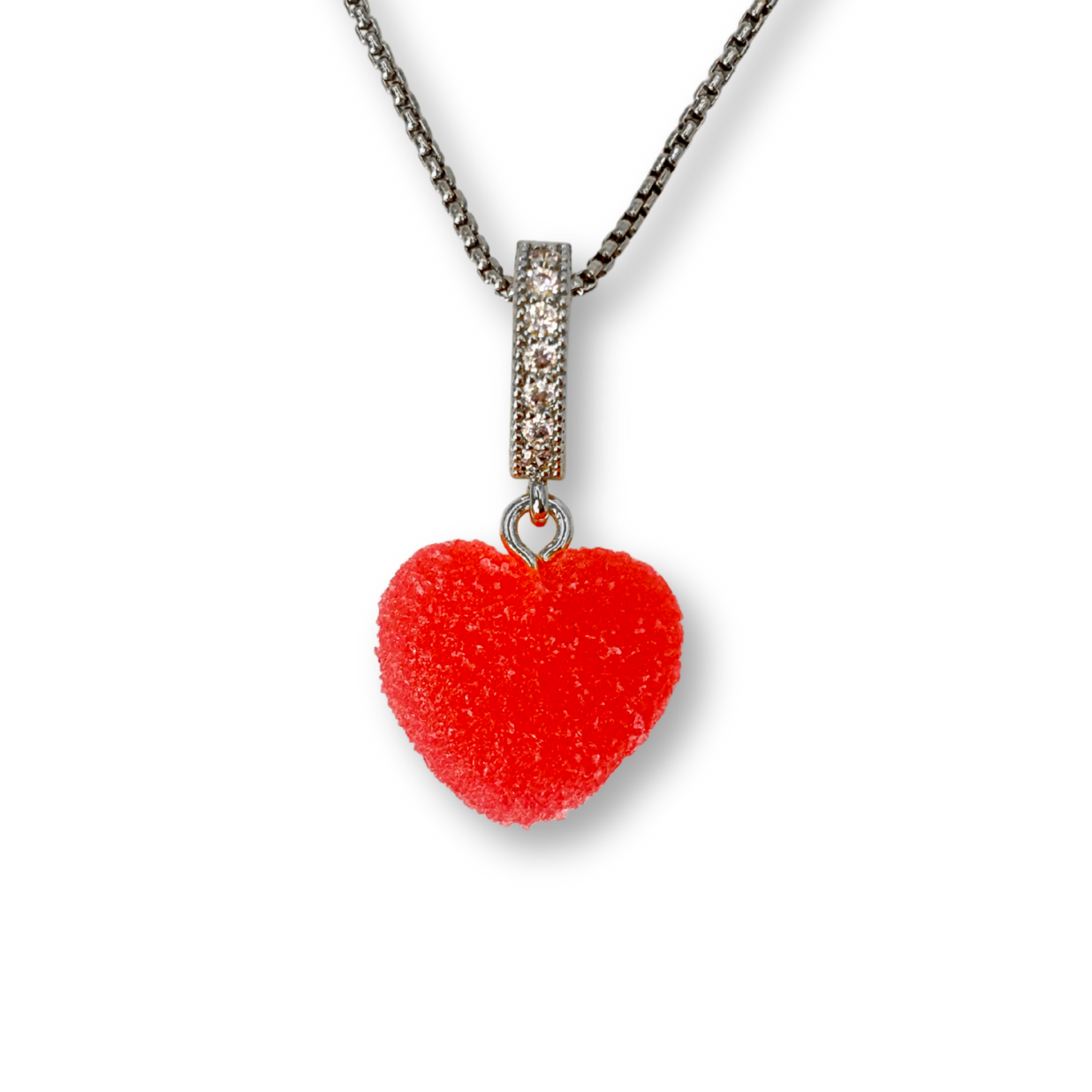 Sugar Heart Pendant with Chain, in Watermelon