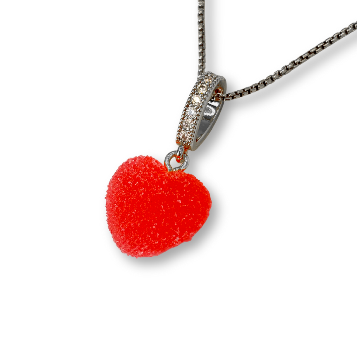 Sugar Heart Pendant with Chain, in Watermelon