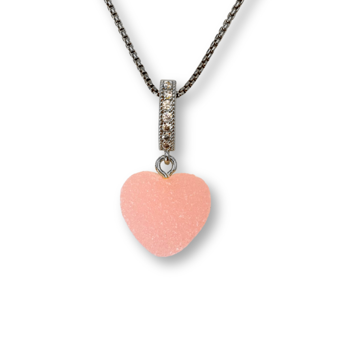 Sugar Heart Pendant with Chain, in Powder Pink