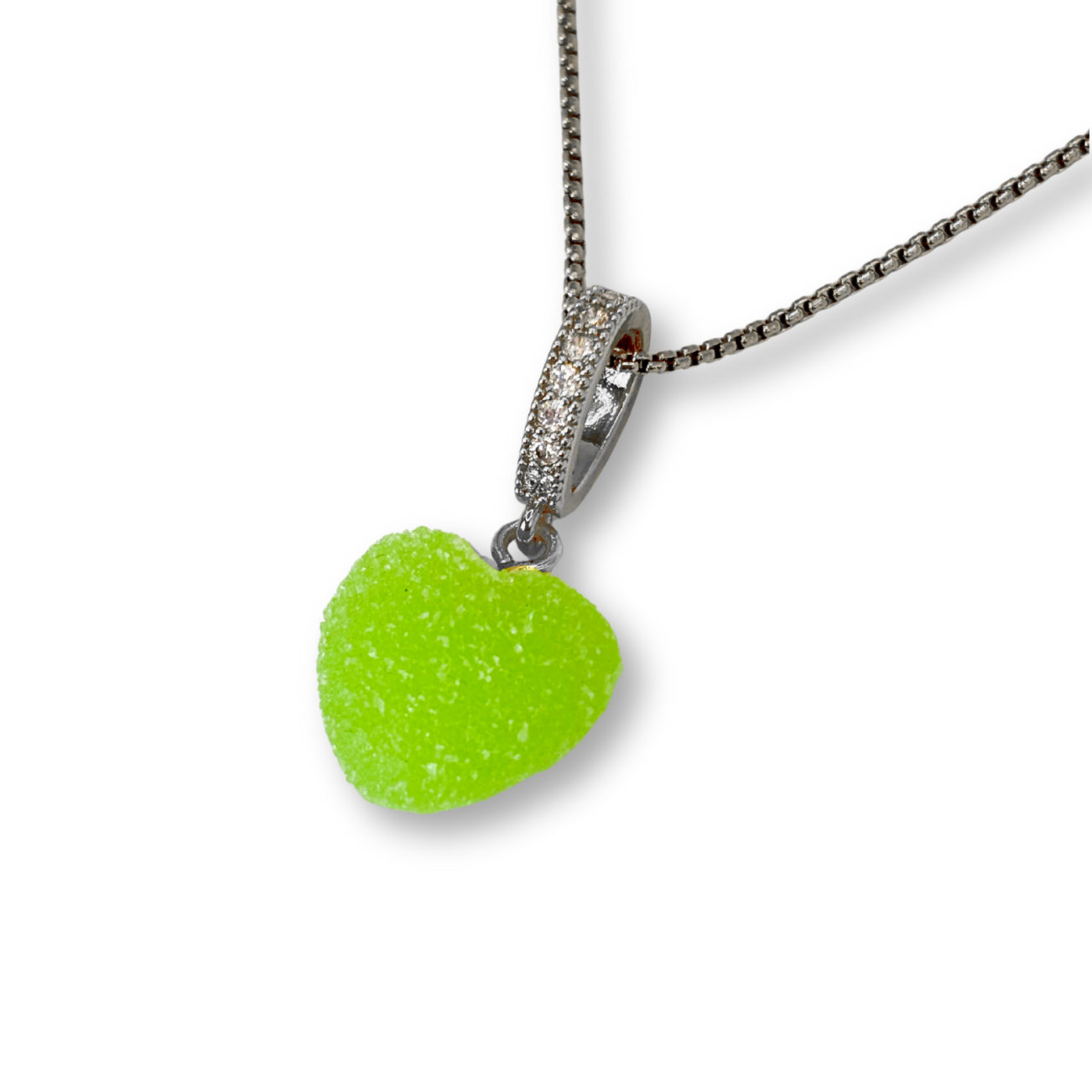 Sugar Heart Pendant with Chain, in Green Apple