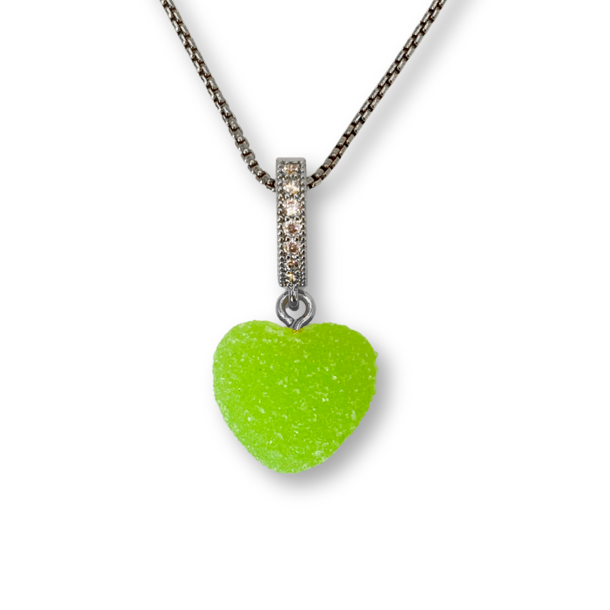Sugar Heart Pendant with Chain, in Green Apple