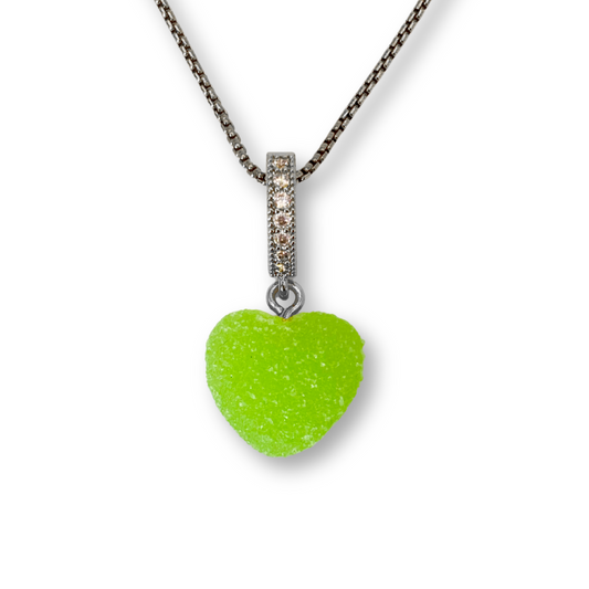 Sugar Heart Pendant with Chain, in Green Apple